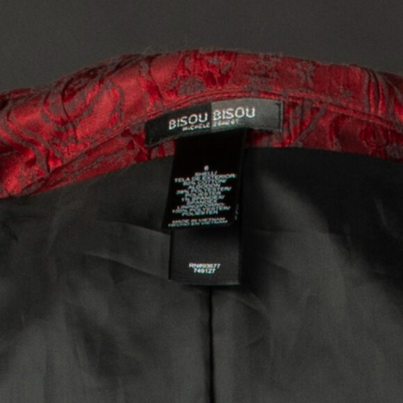 BISOU BISOU Paisley Blazer Jacquard Brocade Fitted Long Coat Dress 90s Red 8 - Picture 3 of 13